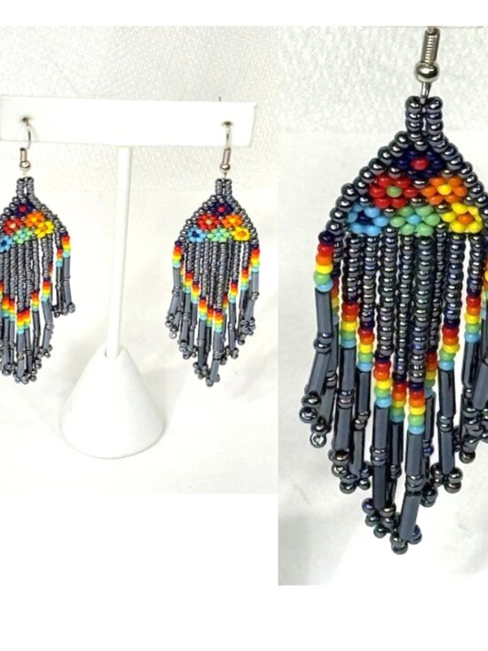 Handmade Jewelry - Multi-color beaded dangle earrings.